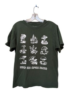Creative Empire Mushroom Graphic Tee Keep An Open Mind Green Medium